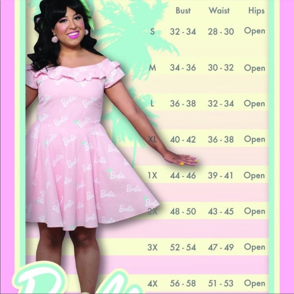 NIB Stitch Shoppe X Barbie™ Palm Tree Logo "Lizzy" Date Night Dress Size 1X - Picture 6 of 8